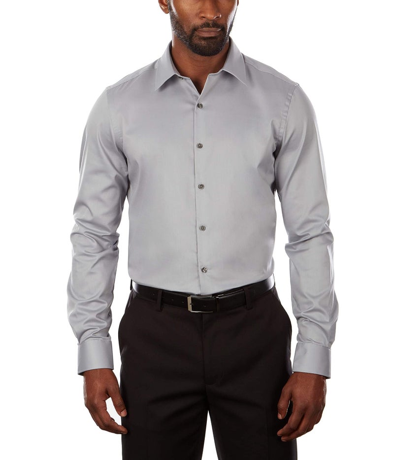 Van Heusen mens Slim Fit Flex Collar Stretch Solid Dress Shirt, Grey Mist, 16.5 Neck 32 -33 Sleeve US - Image 1